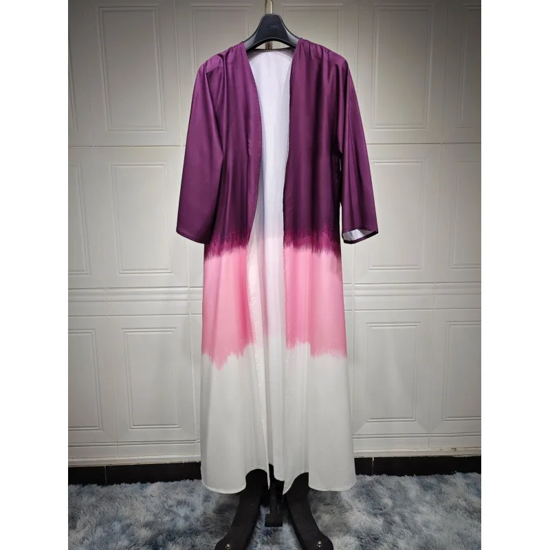 Tie-dye Long Muslim Dress Women Cardigan Caped Summer Kaftan Loose Casual Abaya Women Clothes Dress Musulmane Vestidos Largos