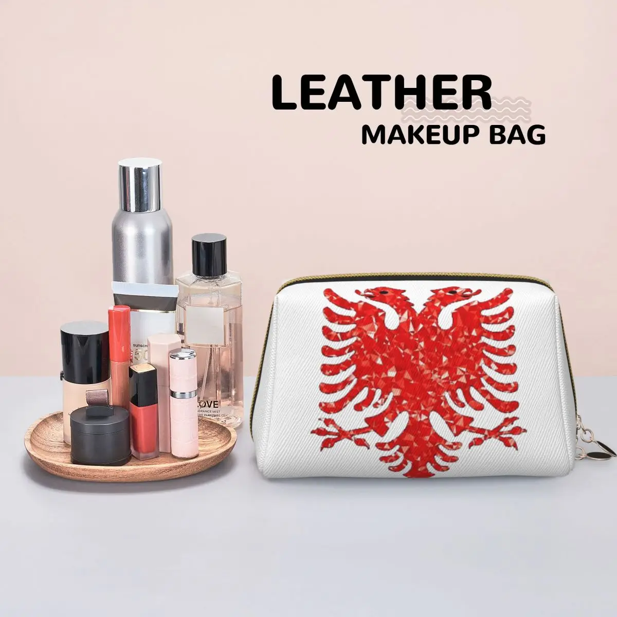 Albania Flag Black Eagle On Red  Women Cosmetic Bag Travel Makeup Organizer Pouch Toiletry Storage Dopp Kit Case