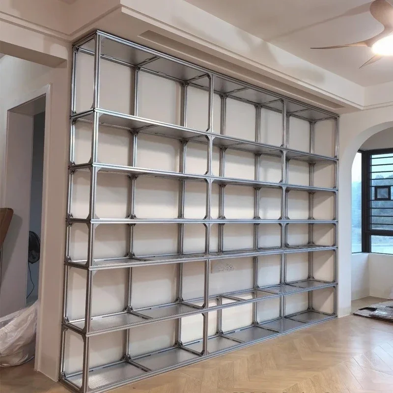 Simple full wall display rack, storage bookshelf, household living room study aluminum type