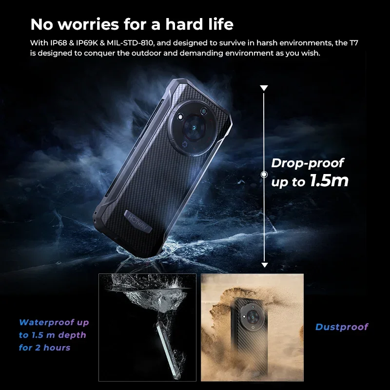 HOTWAV T7 Rugged Smartphone 6.52'' HD+ Screen Android 13 6280mAh Battery Mobile Phone 21MP Rear Camera Octa-Core Cellphone