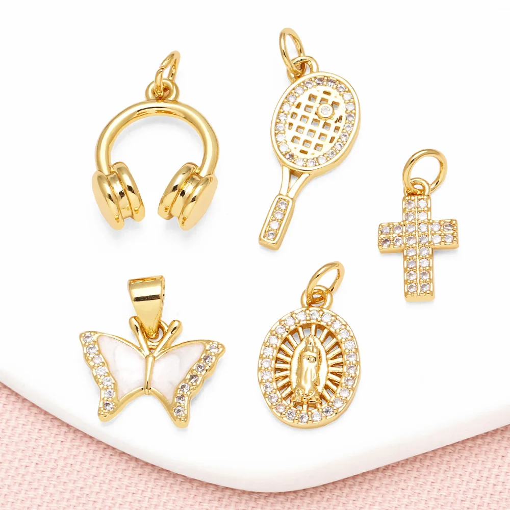 OCESRIO Crystal Shell Butterfly dijes para bisutería Copper Gold Plated Cross Earphone Virgin Mary accesorios de joyería chma275