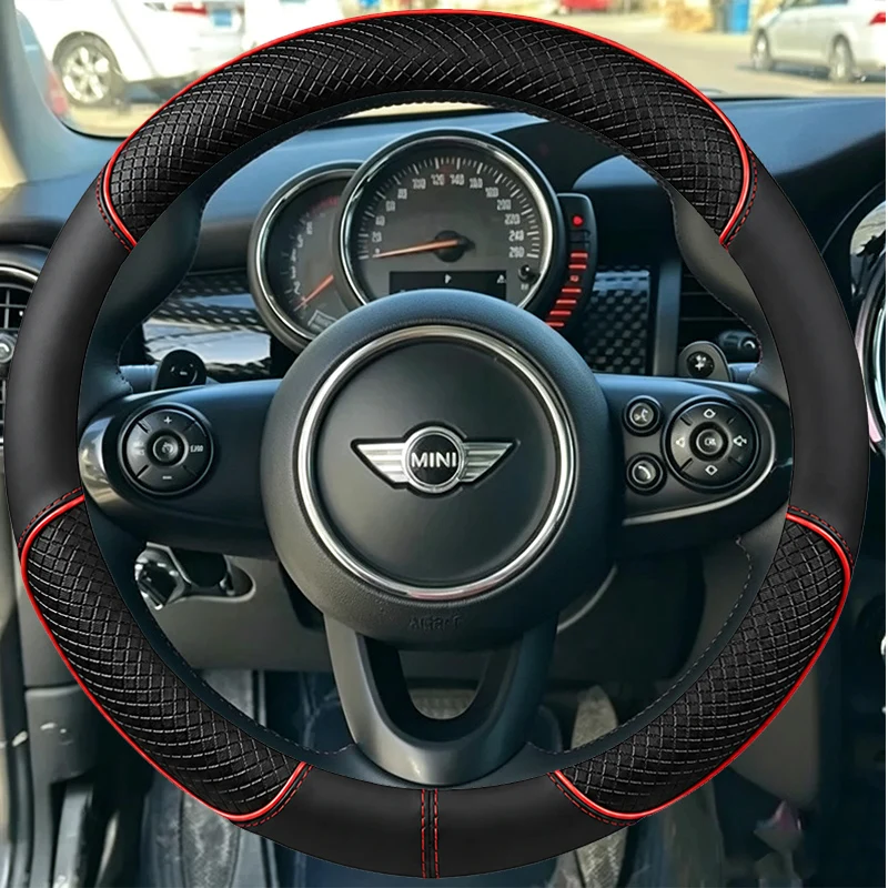 Hand-stitched Suede&leather Full Coverage Car Steering Wheel Cover for Mini Cooper S JCW F54 F55 F56 F57 F60 Countryman