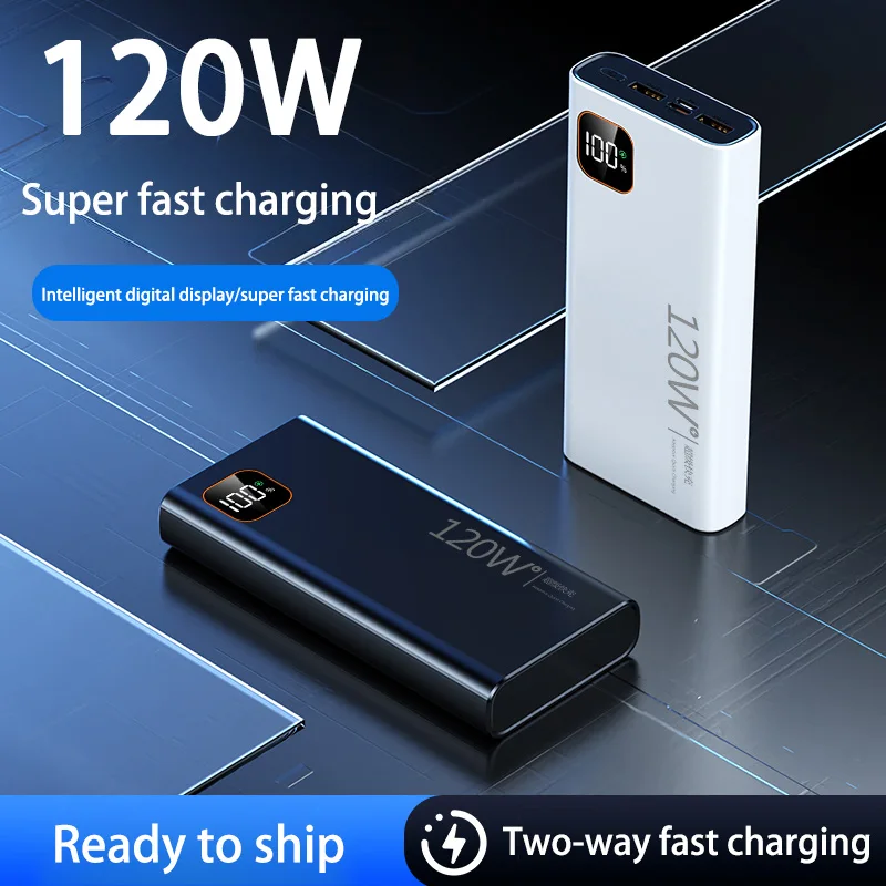 

200000mAh Power Bank High Capacity 120W Super Fast Charging Thin Light Digital Display Power Bank For iPhone Huawei Xiaomi