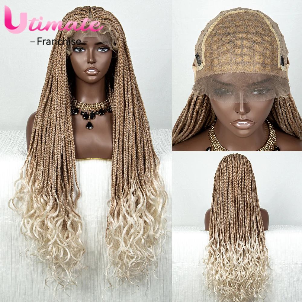 32 Inch Lace Front Box Braided Wigs for Black Women Synthetic French Braid Wig Blonde Knotless Lace Wig with Baby Hair