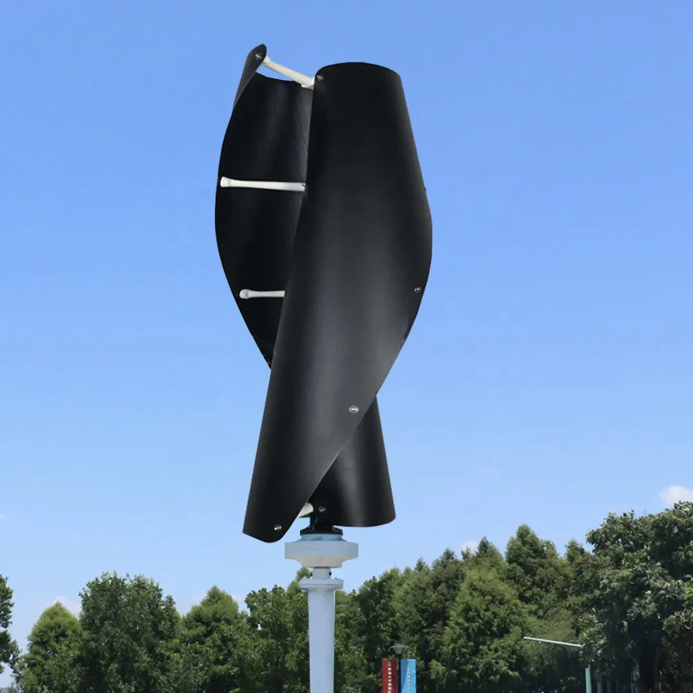 Home 600W 1KW 2KW Vertical Wind Turbine With MPPT Hybrid Controller Green White Black Blade Spiral Shape Wind Generator 1000W