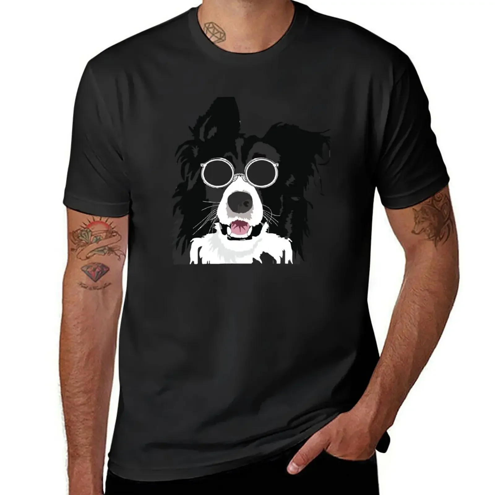 Funny Border Collie Outdoor Sunglasses Dog Lover Gift T-Shirt for a boy Louboutins street wear tees clothes for men