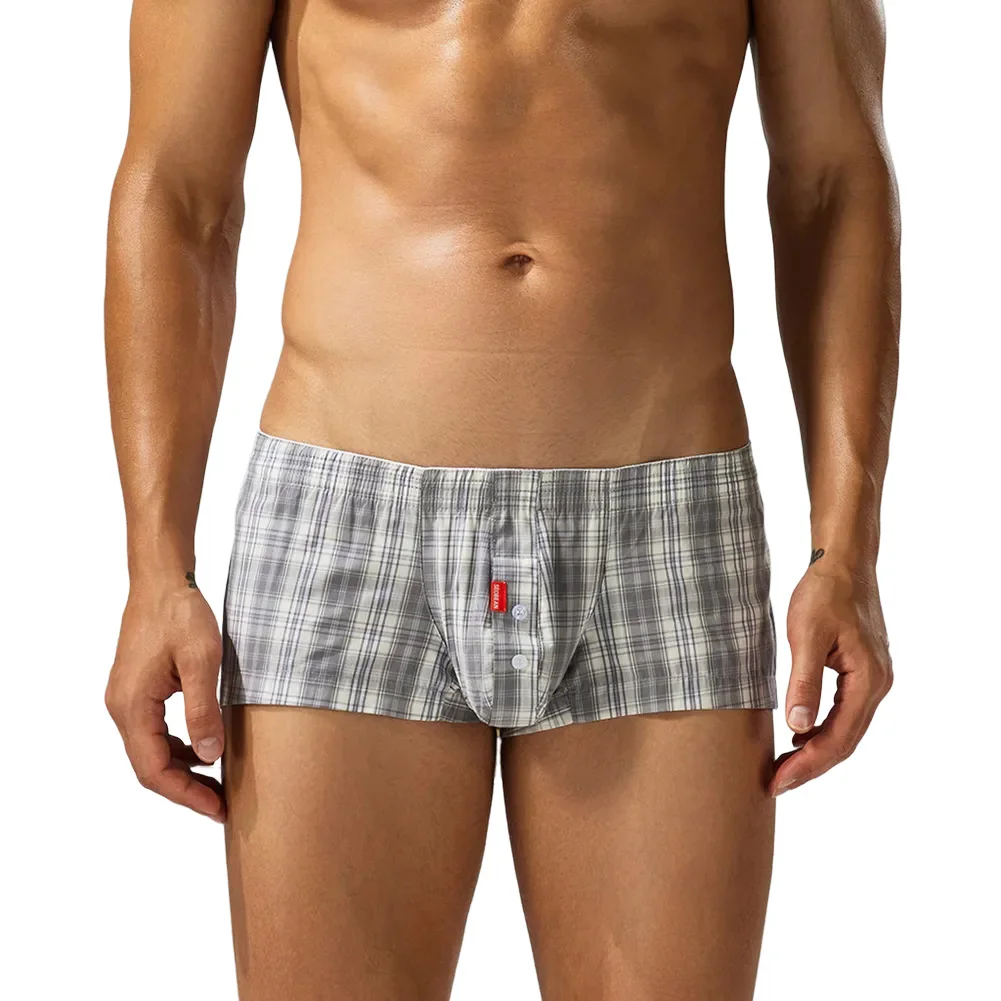 Men's Casual Plaid Cotton Boxer Shorts Underwear for Home and Sleepwear Featuring U Convex Pouch Trunks Design for Comfort
