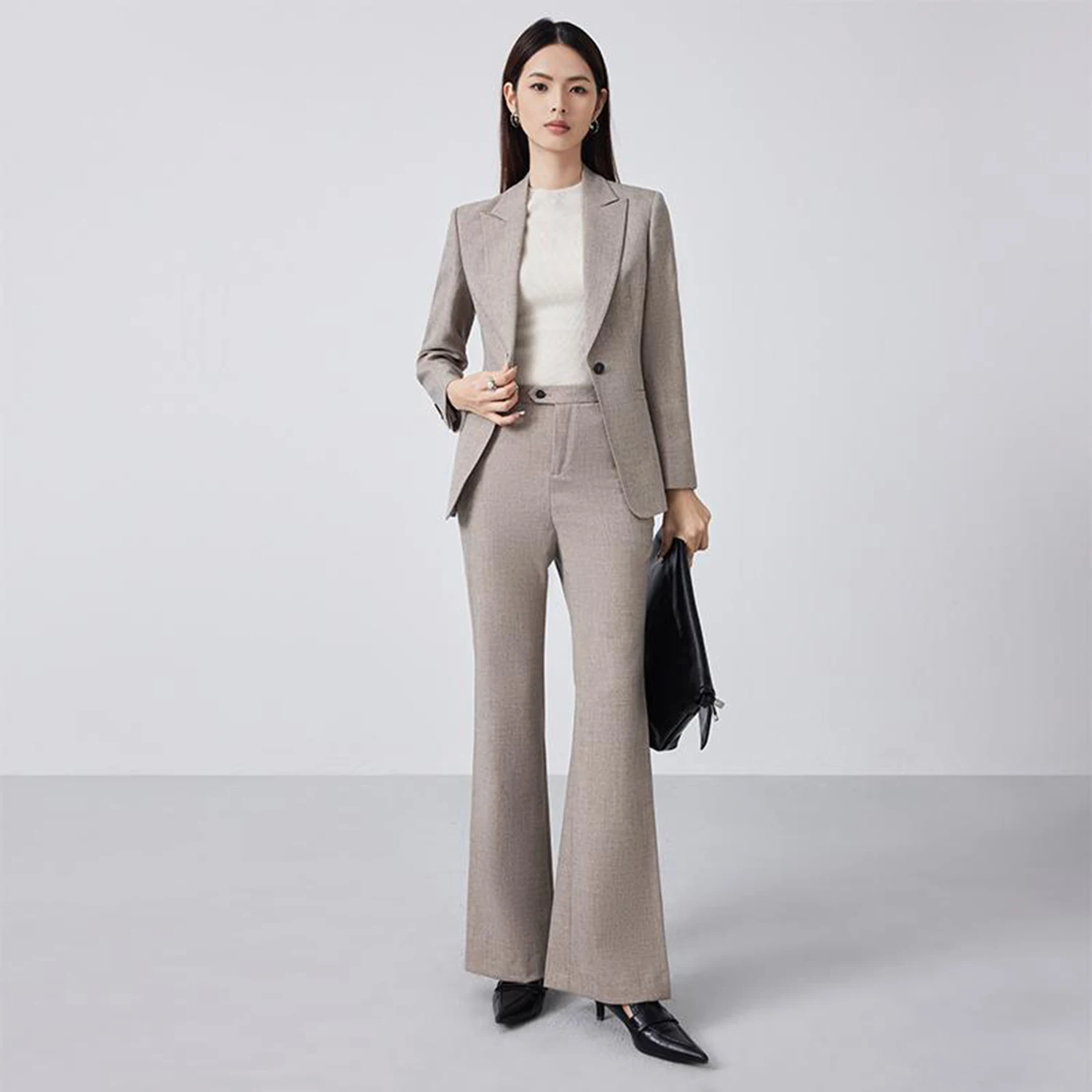 

Allingentle Women's Suit Slim Fit Business Pantsuit 2 Piece Suit 1-Button Blazer Flared Trousers for Casual Office Customize