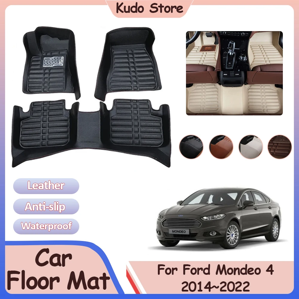 

Car Floor Mats for Ford Mondeo 4 MK4 2014~2022 2016 Leather Panel Liner Carpets Custom Foot Parts Inner Rug Interior Accessories