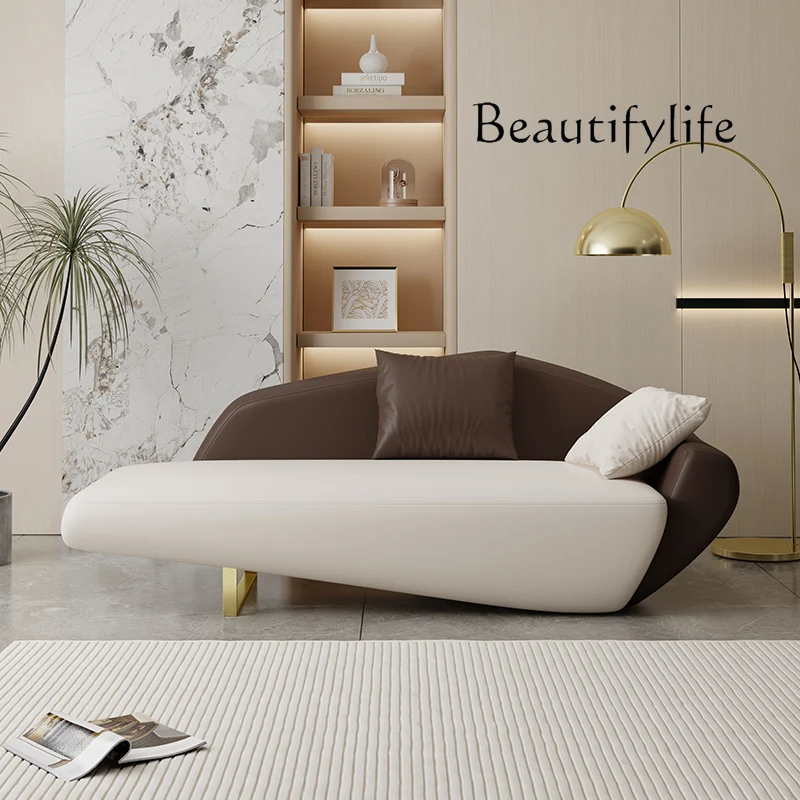 

Small apartment modern chaise longue simple bedroom lazy leisure recliner Nordic living room leisure leather sofa