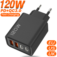 120W Fast Charging 4 Ports USB C Wall Charger QC3.0 PD Power Adapter EU/US/UK Plug for iPhone 16 Samsung Huawei Type C Chargers