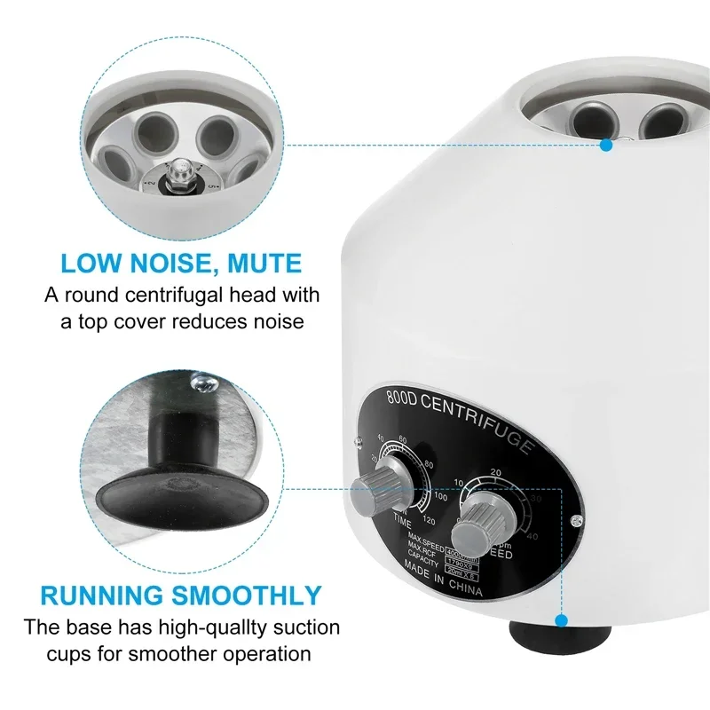 800D Electric Centrifuge PRP PRF Medical Separate Machine Desktop LabCentrifuge with Timer and Speed Control 4000rpm 20ml*6