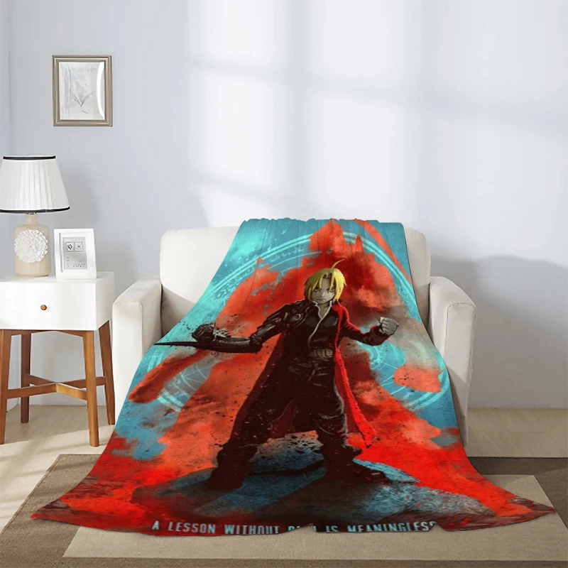 Anime Blanket Sofa Winter Fullmetal Alchemist Fluffy Soft Blankets & Throws Furry Anti-clumping Blankets for Beds Anti-tearing