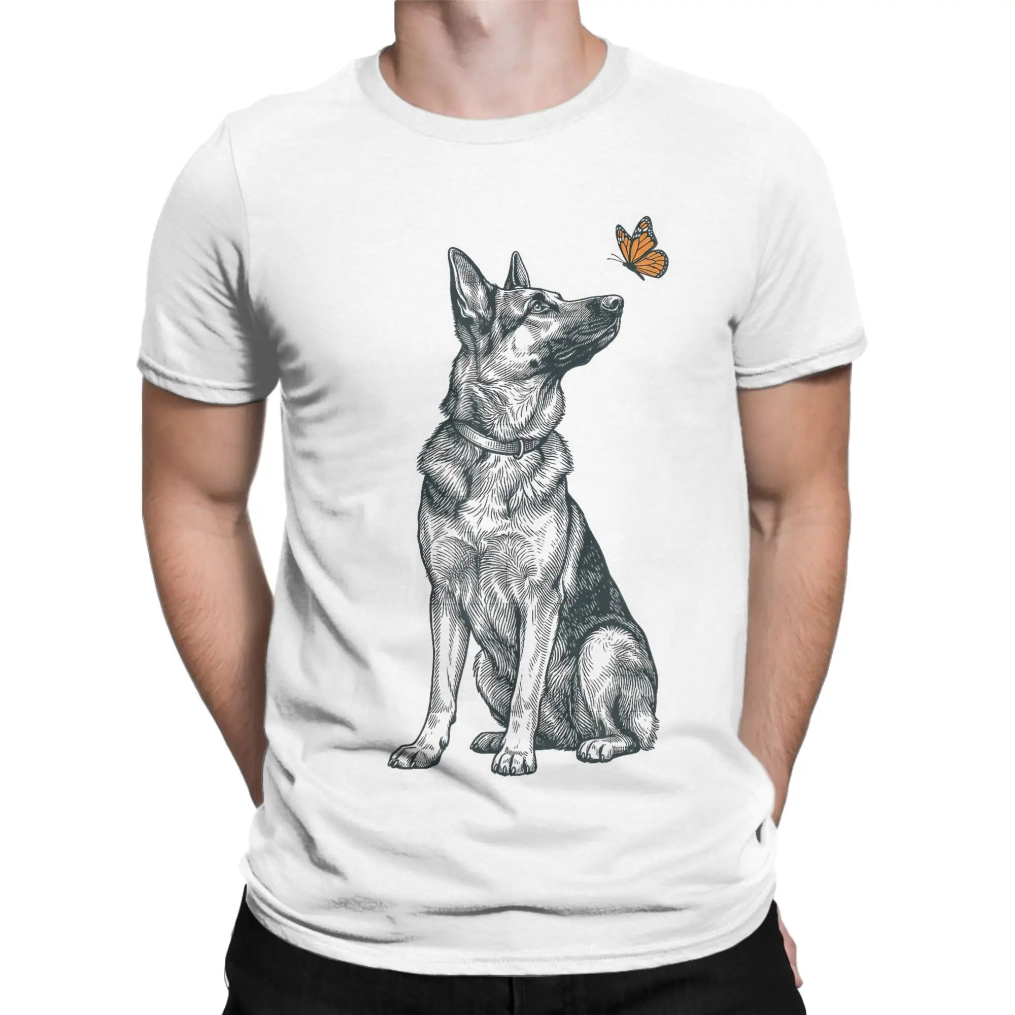 German Shepherd Butterfly Dog T Shirts Men Women 100% Cotton Casual T-Shirts Round Neck Dog Tee Shirt Short Sleeve Tops Unique