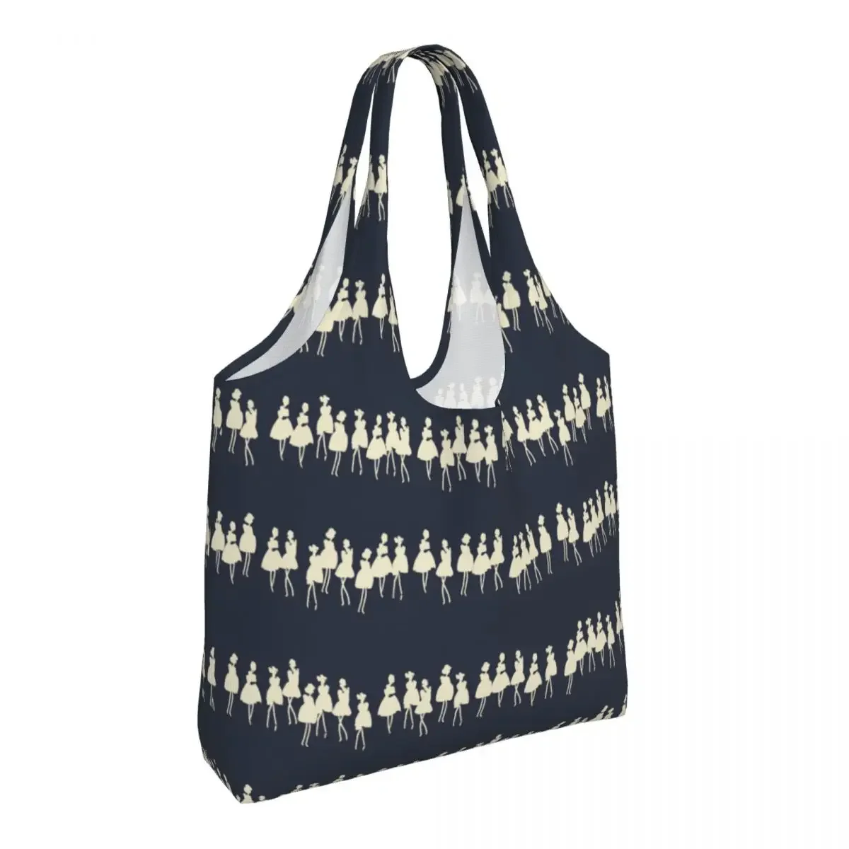 Cute Dark Blue Flower Girls Shopping Tote Bags Reusable Canvas Groceries Shoulder Shopper Bag Photography Handbags