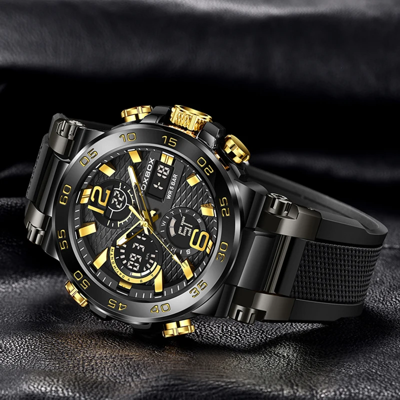 New LIGE Military Watches for Men Luxury Sport Chronograph Alarm WristWatch ​Waterproof Quartz Big Clock Digital Male Watch