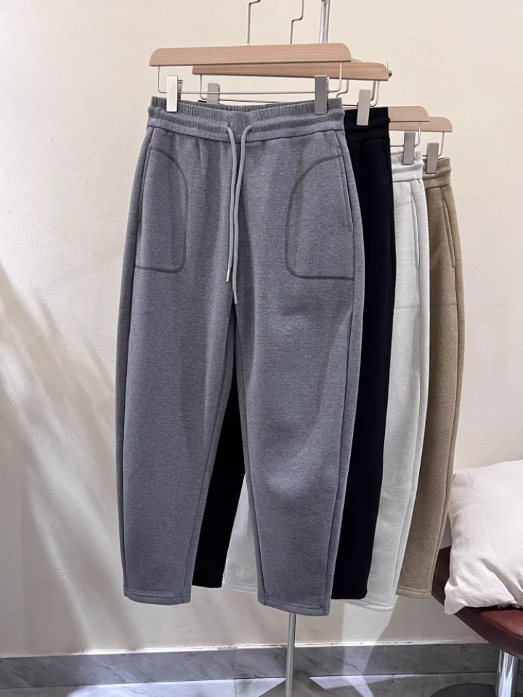 

Lazy Casual Style Drawstring Plush Warm Cashmere Blend Jogger Pants