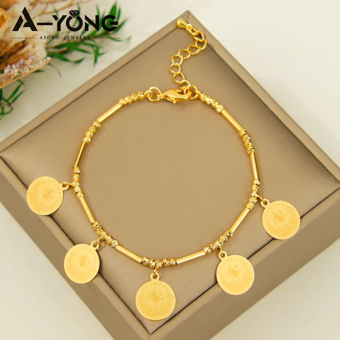 Arabisches Mode-Münzschmuckset 21k Vergoldet Dubai Vintage Charm Halskette Armband Oman Damen Braut Hochzeitsschmuck – Detail 5