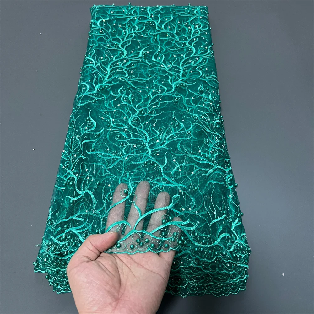 

Latest 2025 African Nigerian Guipure Embroidery Sequins High Quality for Sewing Tulle Lace Fabric Dresses 5Yards ZJ044