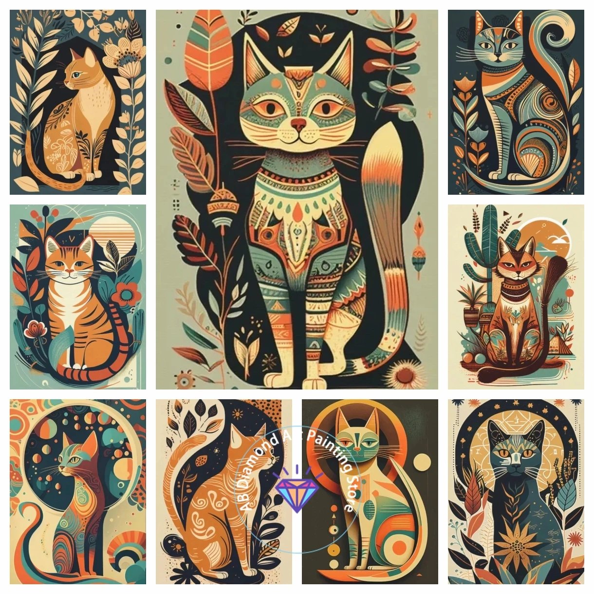 

AB Diamond Painting Abstract Art Cubism France Cat Mosaic Embroidery DIY 5D Cross stitch kit Modern Home Decor Gift
