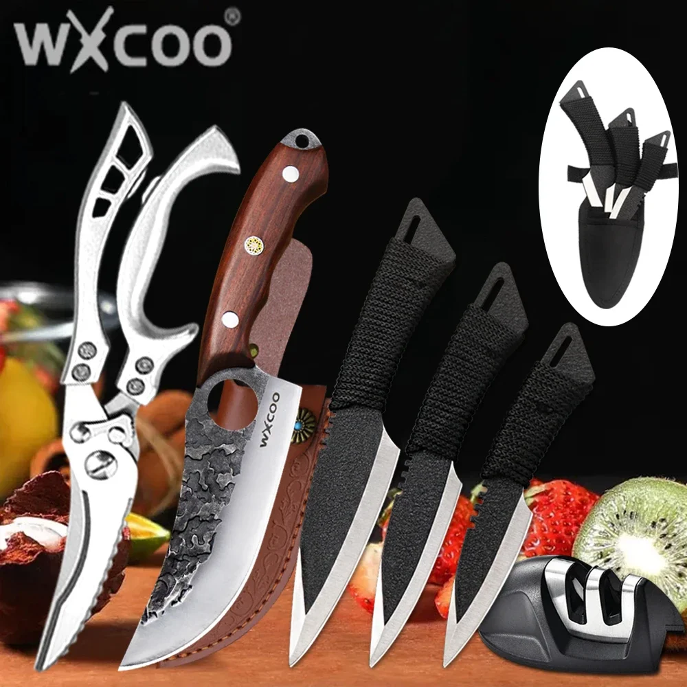 Küchenmesser, multifunktionales handgeschmiedetes Metzgermesser, scharfe Klinge, Ausbeinbecher, Edelstahl, Steakmesser, Küchenzubehör