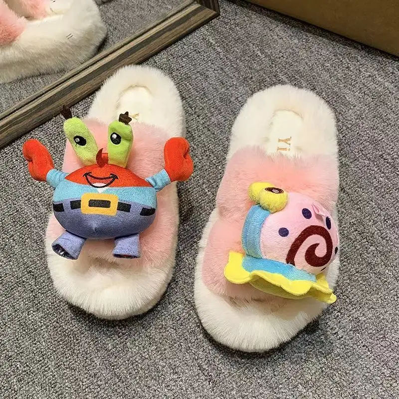 Winter New Cute Cartoon Slippers Female Fashion Plush Thick Soled Fairy Wind Indoor Silent Non-slip Cotton Shoes