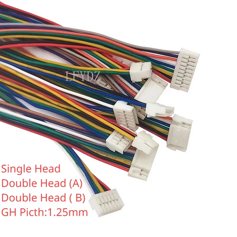 

10PCS/lot GH1.25 1.25mm Female Connector Terminal Cable 15cm 1.25 Connector witch lock 2p 3p 4p 5p 6p 7P 8P Single Double Head
