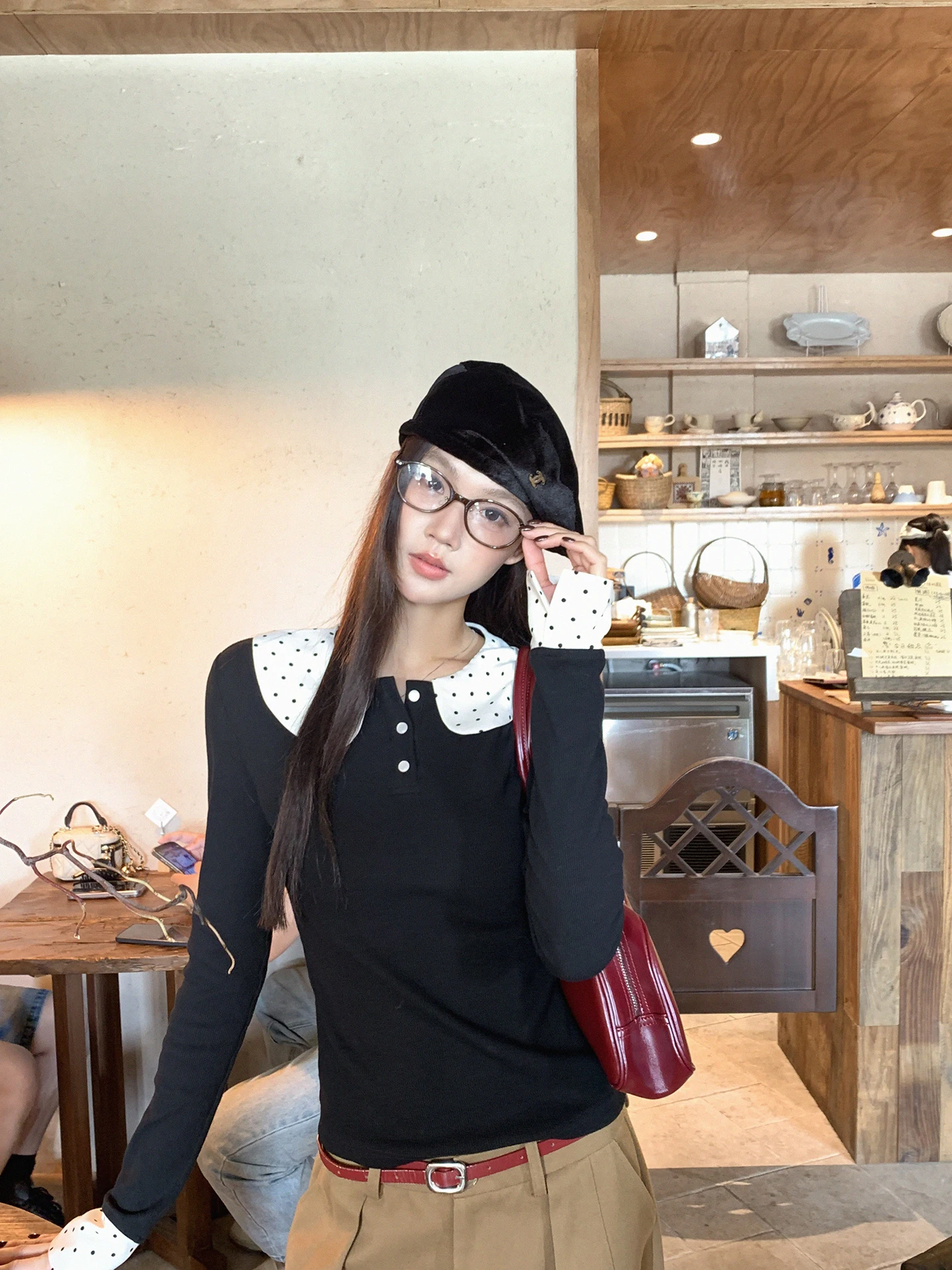 

Slim Fit Long Sve Base irt Women's Bla T-irt Inner Wear Cotton Blend Elastic Fiber round Ne Pullover Winter Sle