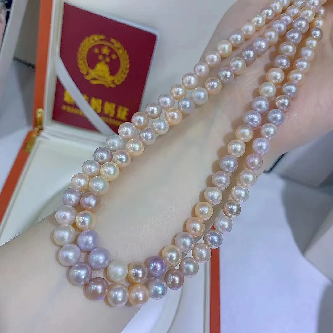 1 Row/Rare Mixed Color Pearl Necklace AAAAA 8-9mm Gorgeous and Elegant Natural Pearl Necklace 18 in