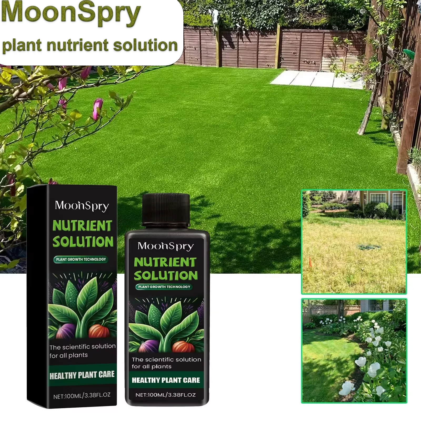 Plant Grow Solution Green Grass Fertilizer - Nutrient Liquid Supplement for Potted Flowers & Hydroponics Plant Care Essentials
