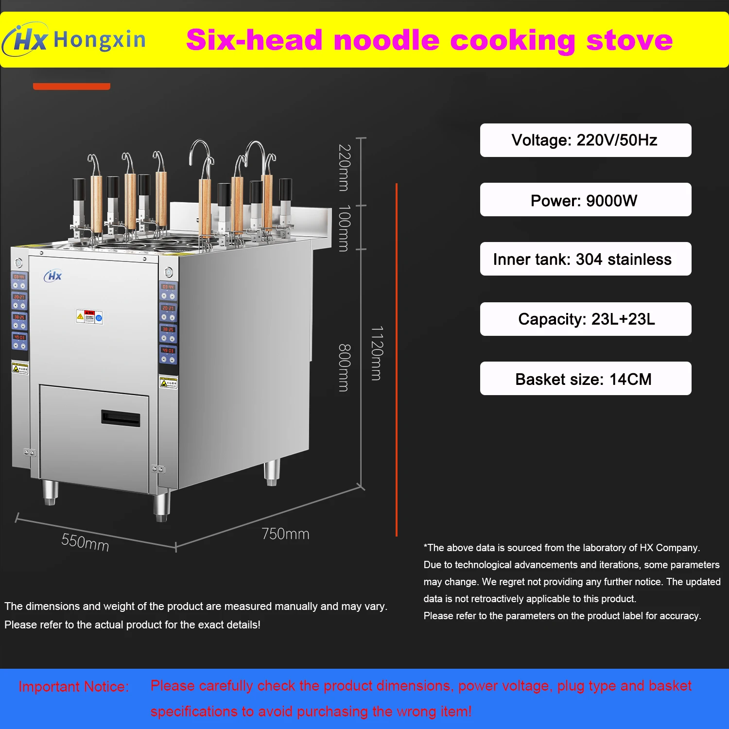 Commercial Electric Stainless Steel Noodle Cooking Machine 6 Baskets Auto Lifting Cooker for Noodles Dumplings Wontons Rice