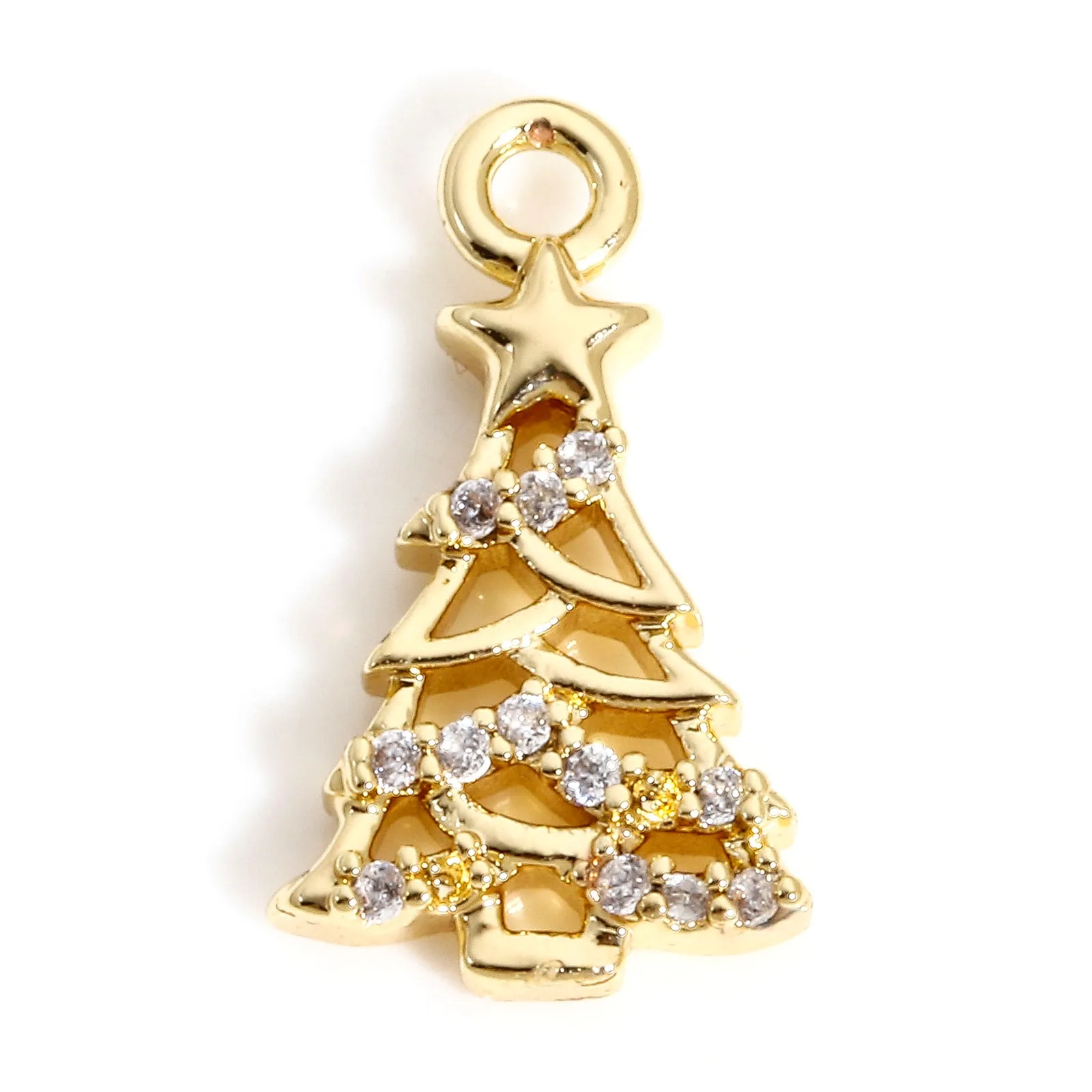 1pc Kupfer Weihnachten Charms Gold Farbe klar Zirkonia Weihnachts geschenk Glocke Stern Anhänger DIY Halskette Ohrringe Frauen Schmuck – Detail 7