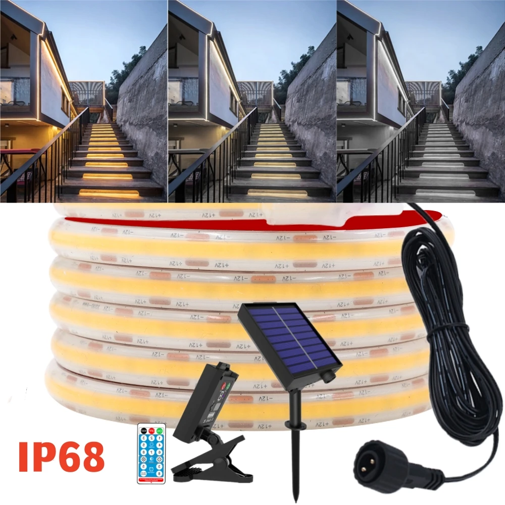 12V Solar COB Strip lampka IP68 zewnętrzna elastyczna podwodna lina oświetlenie liniowe 320ledy lampa taśma diodowa zimna naturalnie ciepły biała