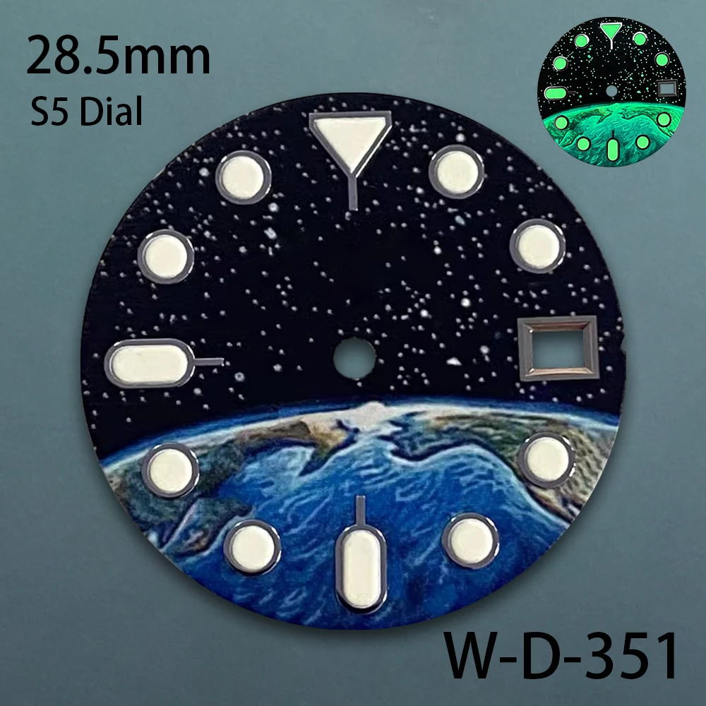 28.5mm S Logo Dial Suitable For NH35 Japan Movement C3 Green Luminous Starry Sky Quality Dial Watch Modification Accessories