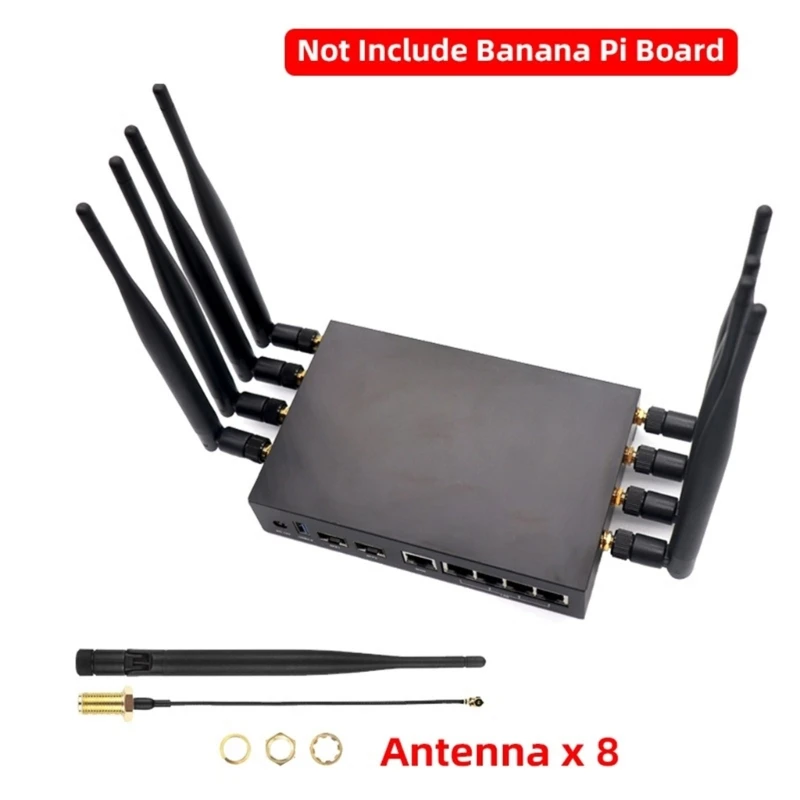 HX6A เคสที่อยู่อาศัยโลหะที่แข็งแรงสำหรับ Banana PIR3 WiFi Router Box 8 ANTENNAS HEATSINKS