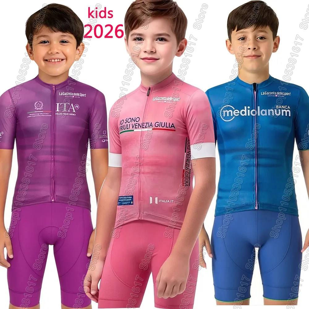 Conjunto de Jersey de Ciclismo del Tour de Italia 2026 para Niños, Niñas, Rosa, Azul, Morado, Blanco, Ropa de Ciclismo Infantil, Traje de Ciclismo MTB