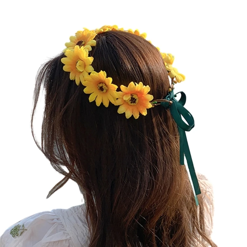 Bohemian Flower Headband Adjustable Ribbon Hairband Hair Decoration Headband Women Bride Wedding Dropshipping