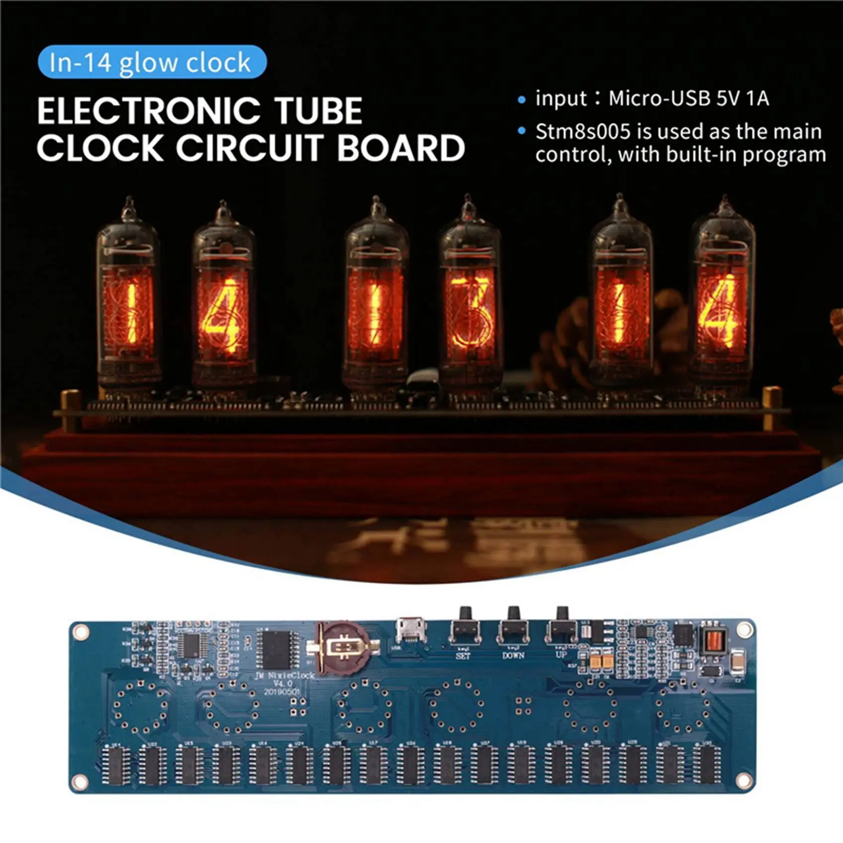 DIY In14 In4 Nixie Tube Clock Цифровые светодиодные часы Подарочный комплект печатной платы, PCBA