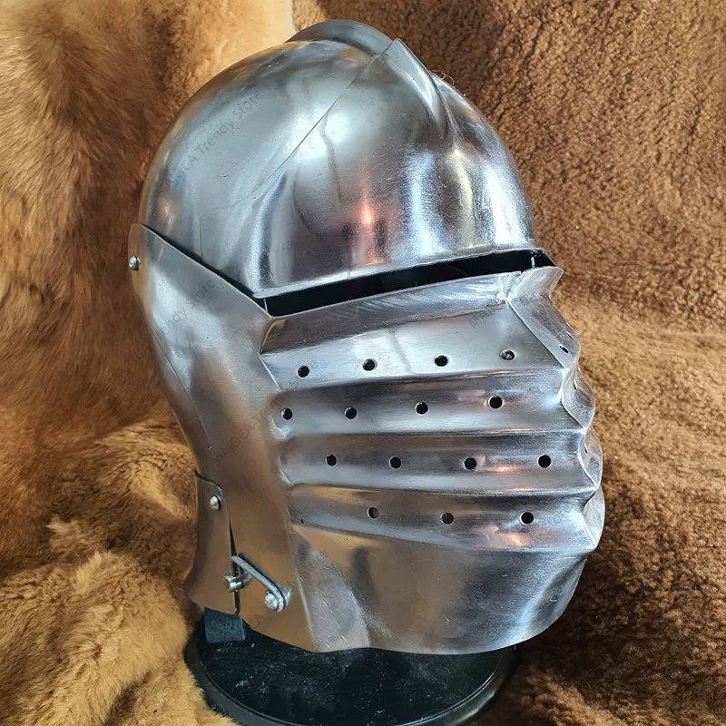 Medieval European Gothic Plate Helmet Salad Bohemian Armor Reenactment Steel Tournament Helmet Bellows Face Visored Sallet Helm