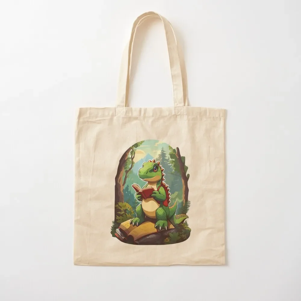 

Dinosaur Reading Book In Forest Tote Bag canvas bags reusable grocery bags Reusable bags Tote Bag