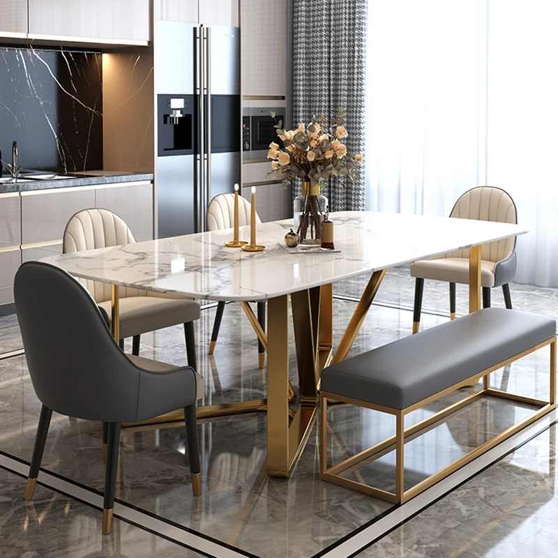 Light luxury marble Nordic ins dining table and chair combination Internet celebrity small apartment rectangular home