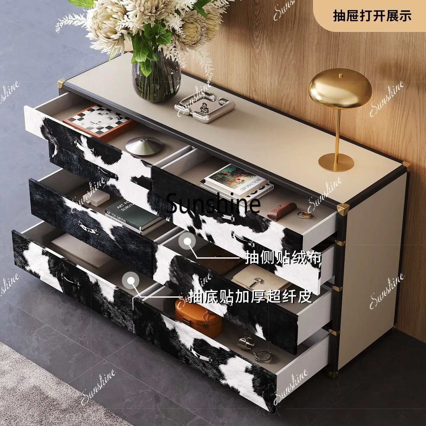 

Italian postmodern mansion custom high-end milk cowhide jewelry storage cabinet