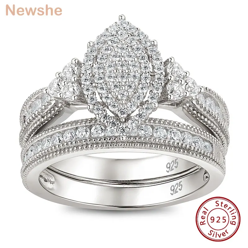 

Newshe Halo AAAAA CZ Marquise Cluster Vintage Wedding Engagement Ring Set 925 Sterling Silver Rings For Women Bridal Jewelry