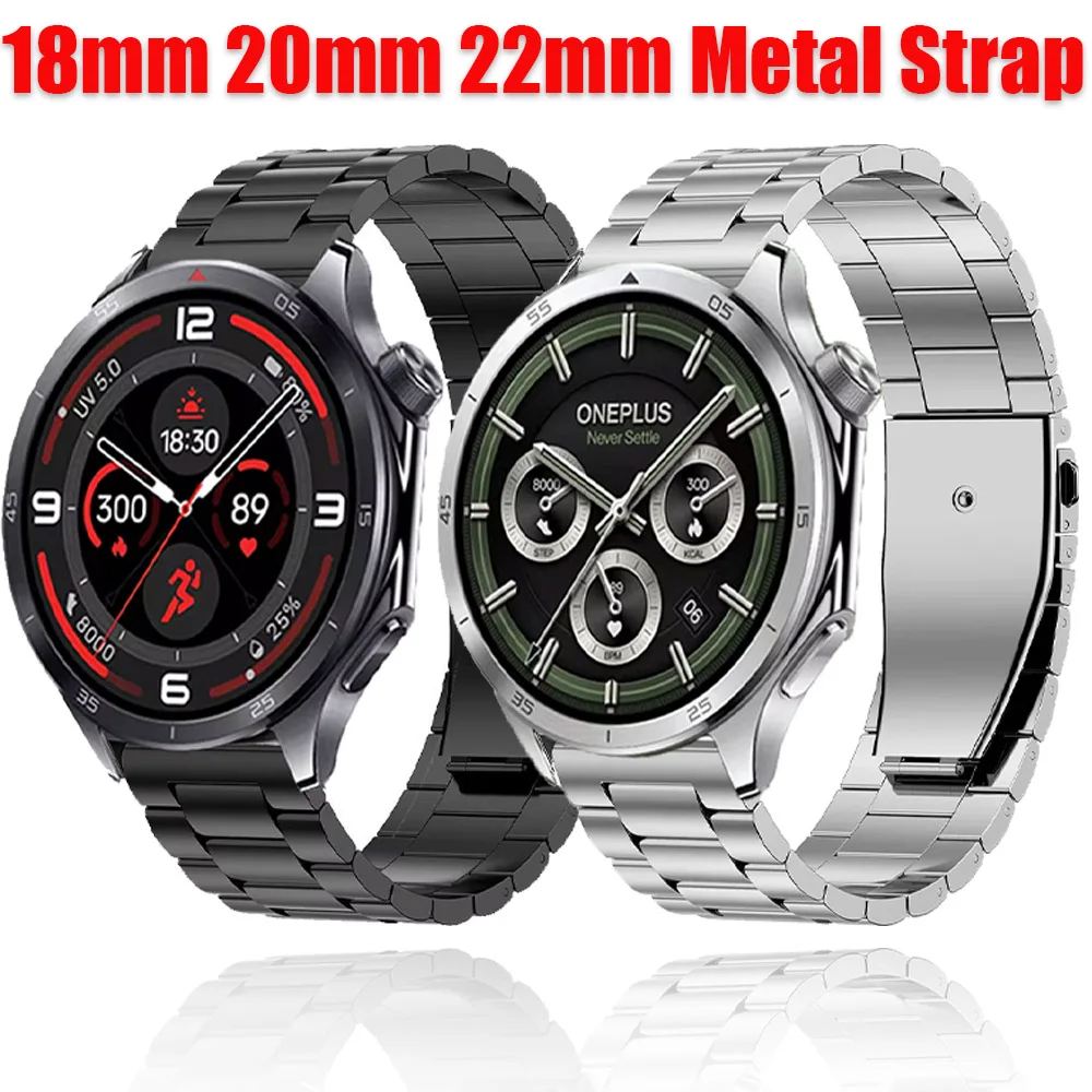 Bracelet en métal 22mm 18mm 20mm pour montre Oneplus Lite/2 2R/3 46mm 43mm, Bracelet remplaçable pour montre OPPO S/X2 mini/4 Pro