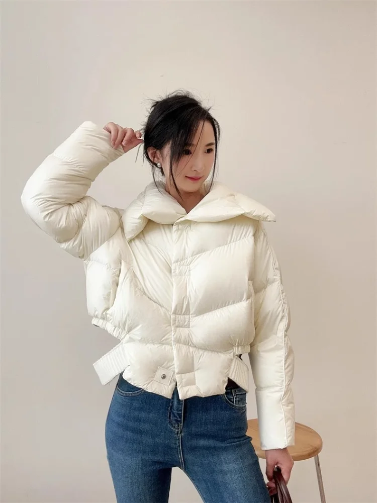 Winter Jackets Woman 2024 High-waisted American Short Lapel Down Jacket Thick Warm Loose Fashion Single-breasted Clothing Female