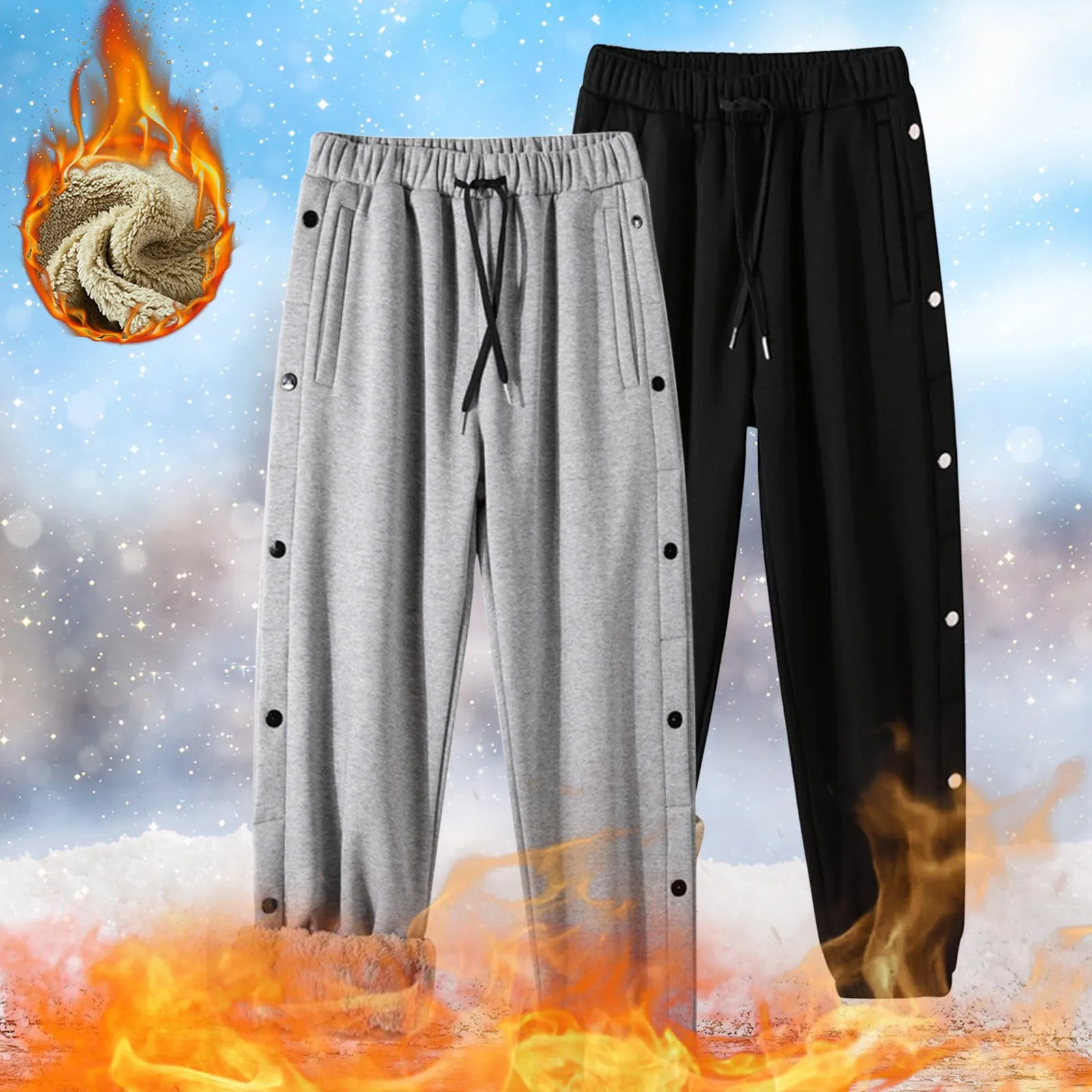 

Men's Jogging Bottoms Pant Warm Fleece Casual Sweatpants Winter Thickened Sports Trousers Mid-waist Pockets Trousers