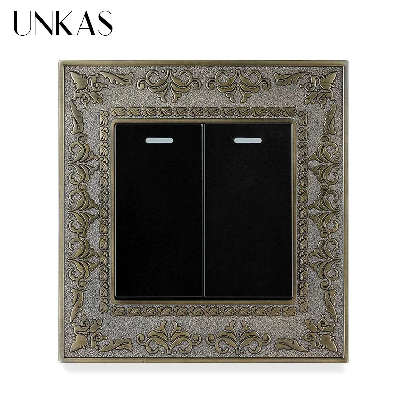 UNKAS 1 2 3 4 عصابة 1/2 طريقة الجدار الخفيفة تشغيل / إيقاف التبديل رمادي 4D لوحة النقش الرجعية سبائك الزنك الفاخرة تمرير من خلال رمادي 86 مللي متر