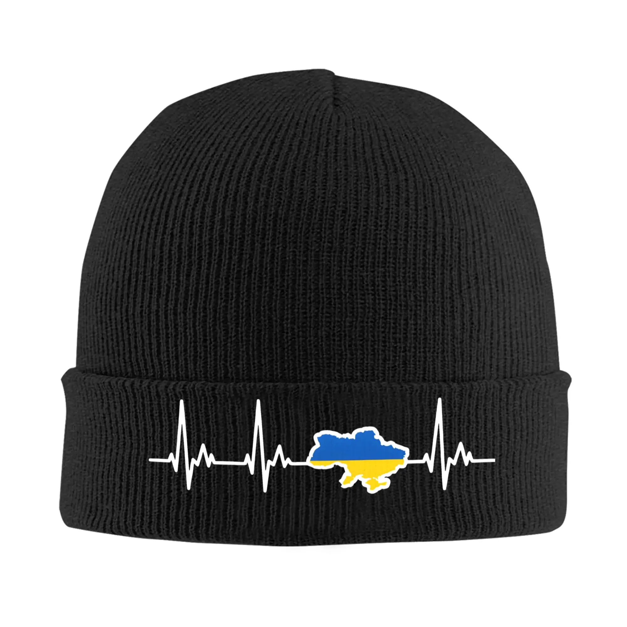 Ukrainian Flag My Heart Beats For Ukraine  Knitting Hat  Caps Men Women Unisex Gym Beanie Hats Winter Design Elastic Bonnet Hats