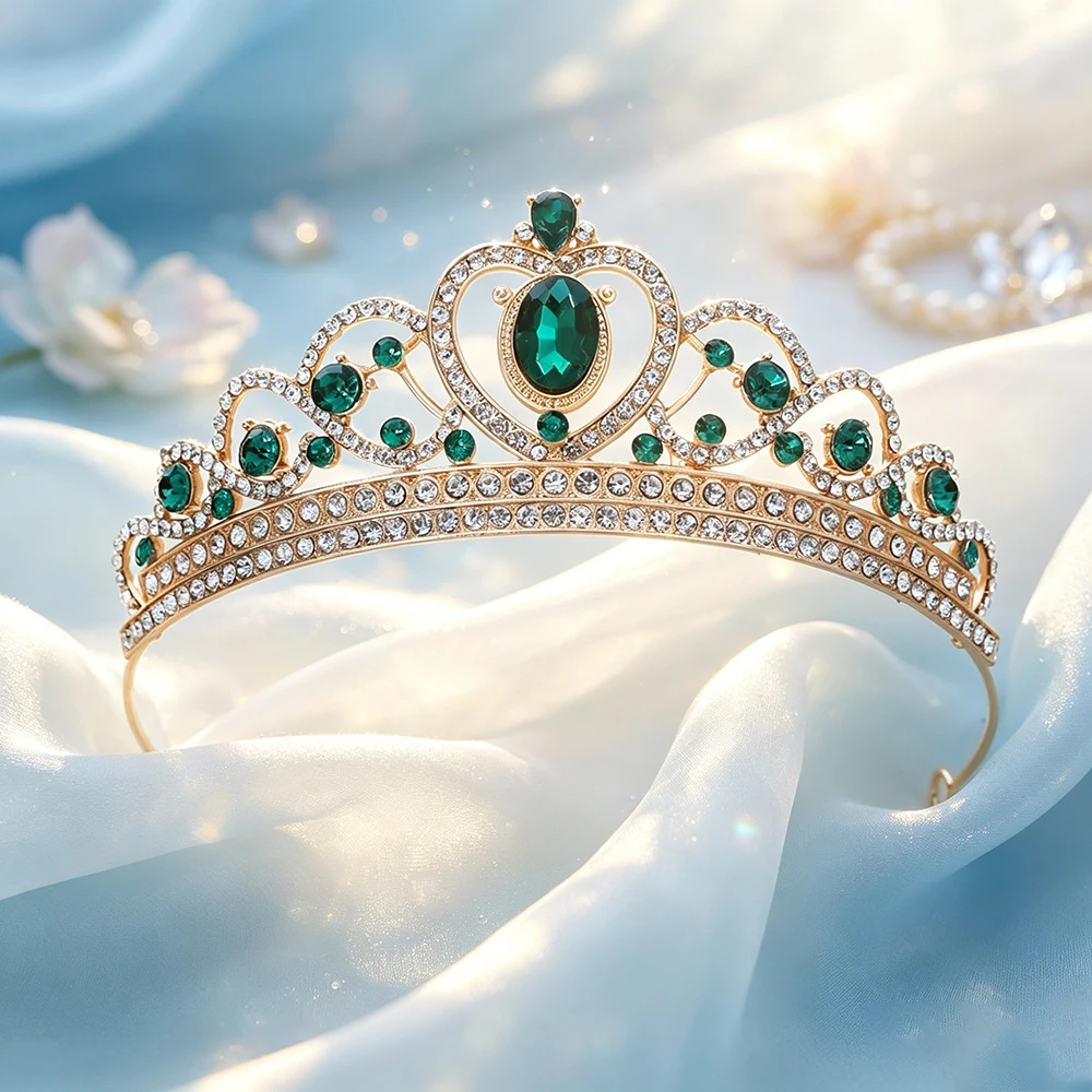 1pc Gold Tone Heart‑Shaped Tiara Crown Rhinestone Bridal Headpiece Elegant Pageant Prom Sweet Party Hair Jewelry Accessories view 6