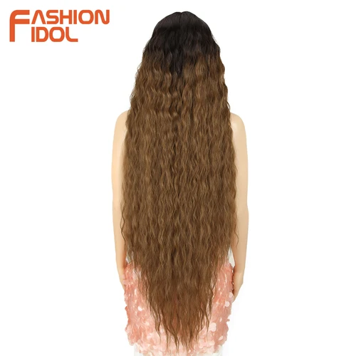 Imagen 2 del producto FASHION IDOL, pelucas frontales de encaje súper largas de 42 pulgadas/105cm, pelucas sintéticas de pelo rizado ondulado con agua para mujeres, pelucas rubias ombré para Cosplay